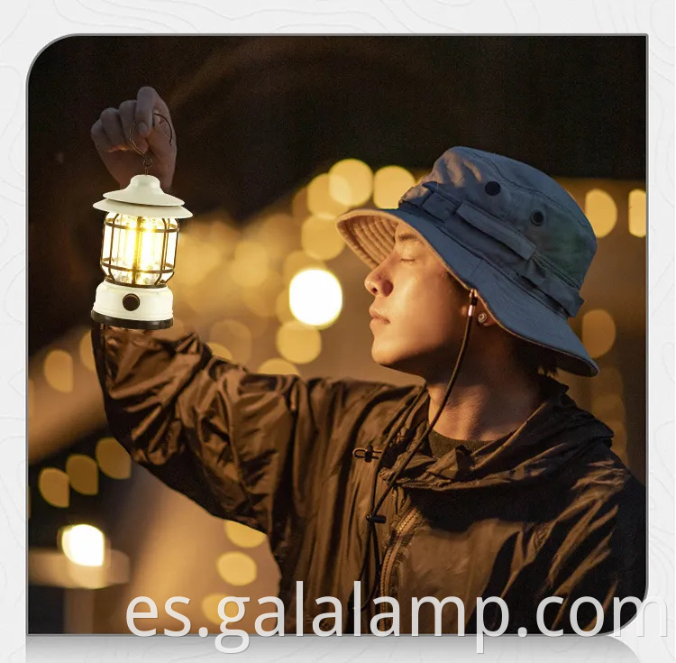 Linterna LED portátil para acampar con diseño retro y batería recargable